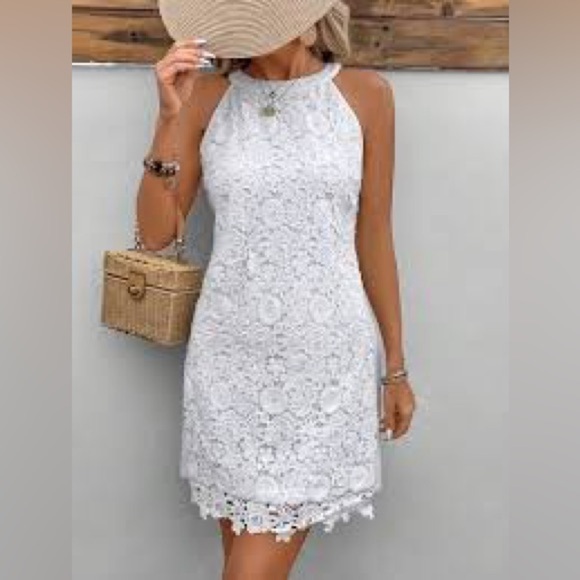 White Halter Sheath Midi Dress for Brides - Picture 4 of 11